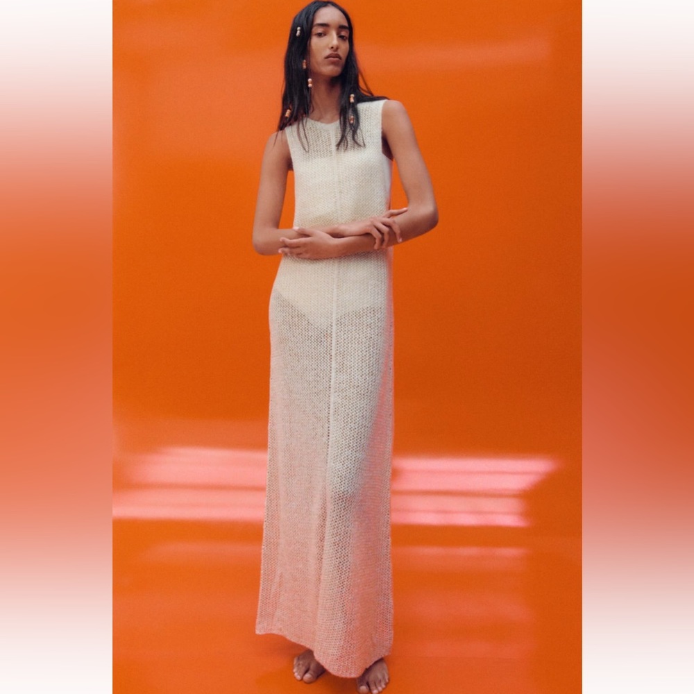 Long Knit ivory shimmer dress